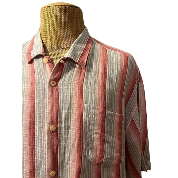 Tommy Bahama Men's Short Sleeve Button Front Shirt 100% Linen Pink Gray Size 2XL - Picture 2 of 8